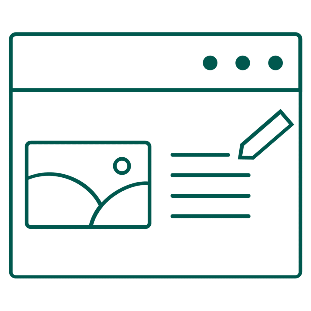 Icon of a computer screen with a mouse hovering over text on the right